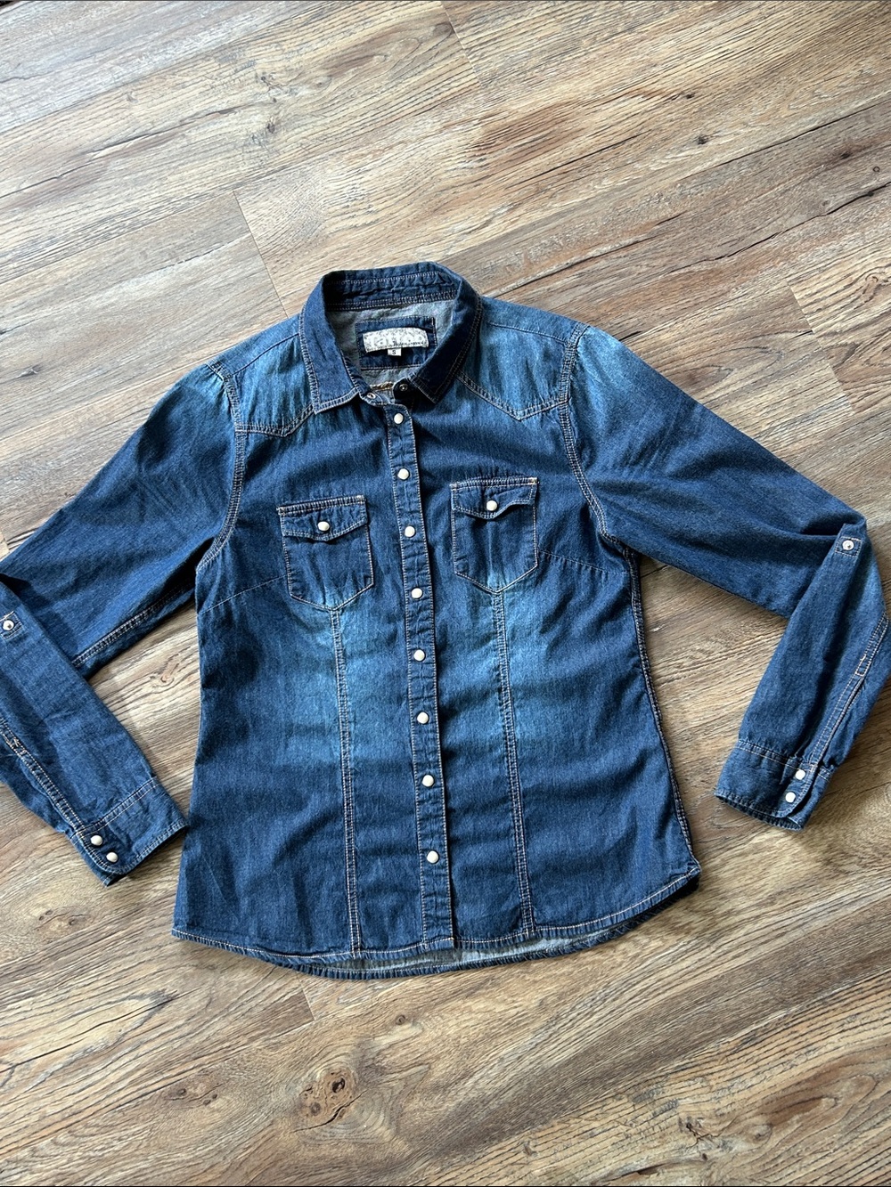 Tattoo Denim  Snap Up Shirt, Dark Denim, small